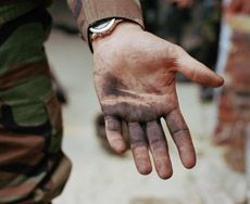 Close-up of dirty hand.
