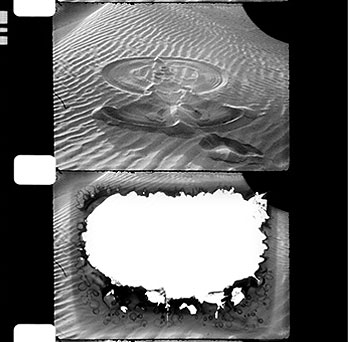 Julie Anand, Sand Angel, 2006, Archival inkjet prints from scanned 16mm film, 60 x 60 inches, Copyright and courtesy of the artist