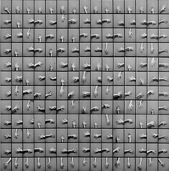 Tim Garrett, Hand Jive, 2005, 45 uncut photostrips, 32 x 32 inches, Copyright the artist and exhibition print courtesy of the collection of Doug and Ann Grissom