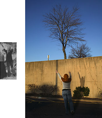 Karina Aguilera Skvirsky, Lord & Taylor Parking Lot, NJ, From the series 'Backyards,' 2006, C-print, 28 x 16 inches; New York Times image 2003/2006, Archival ink jet print, 6 x 2 inches, Copyright and courtesy of the artist 